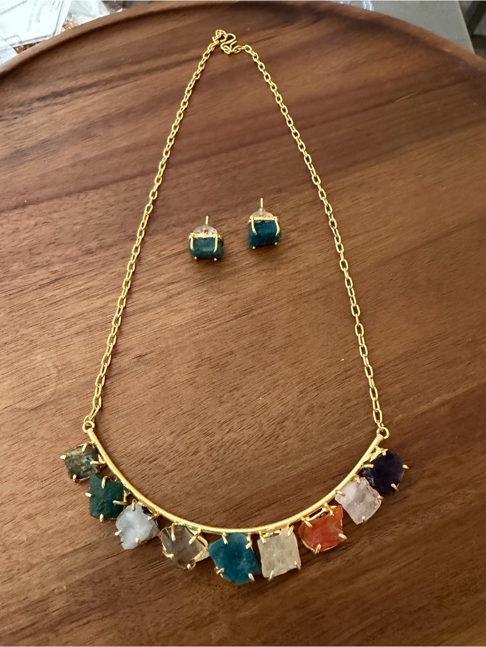 Gold-Tone Multicolor Stone Necklace & Earring Set - Women Jewelry